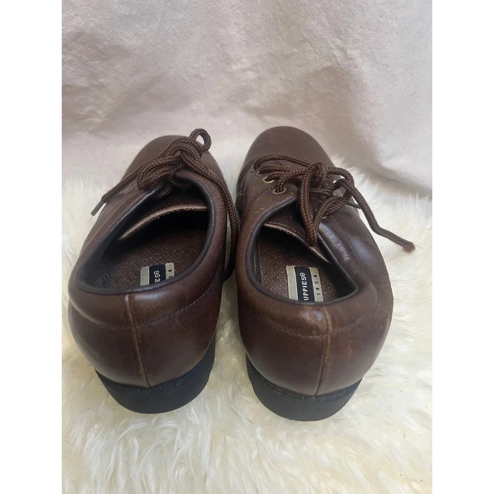 Retro Hush Puppies Brown‎ Leather Oxford Shoes Sz 5.5 Lug Sole H30330 Workwear